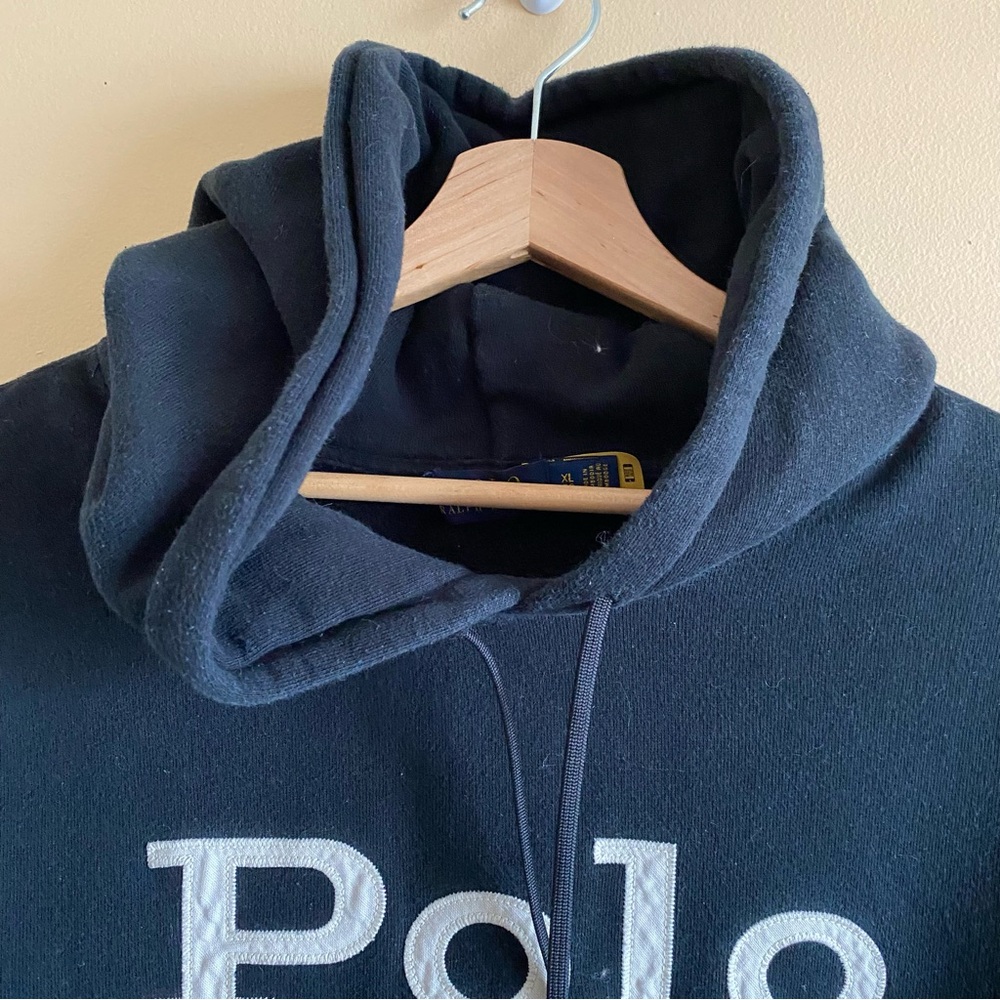 Polo Ralph Lauren Sweatshirt Woman XL Blue Spell Out Logo Preppy Cropped FLAW - Picture 6 of 16